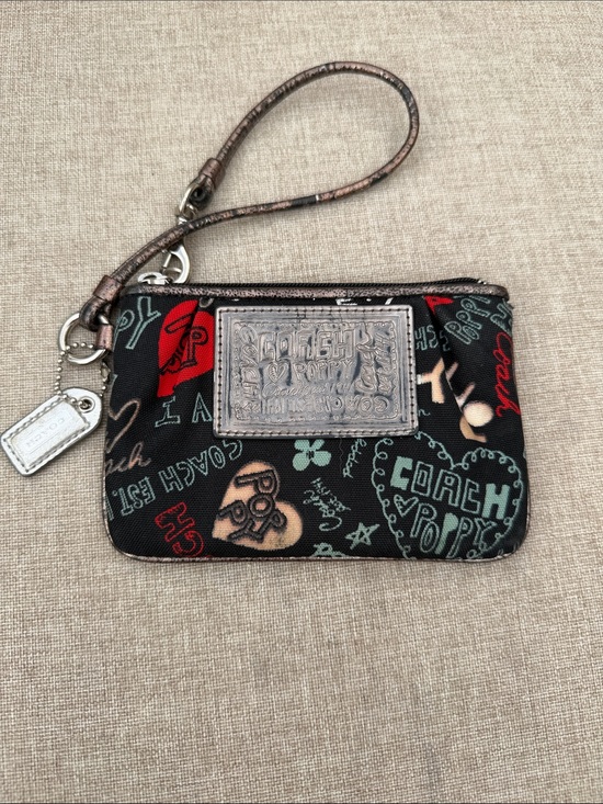 Coach Handbags - Coach Poppy Black Multicolor Graffiti Heart Wristlet with Silver Tag